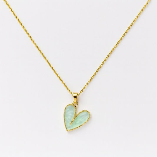 Elegant Aqua Green Heart Pendant Necklace with Golden Chain