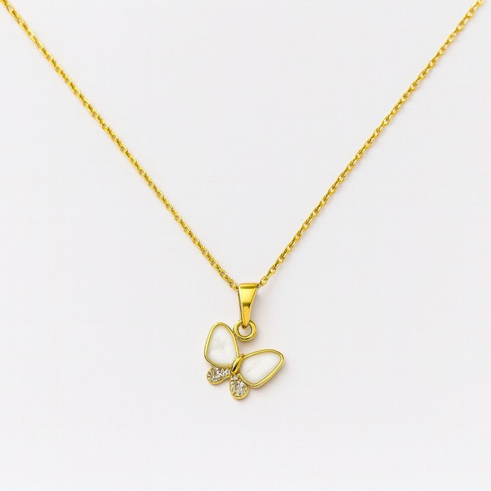 White & Gold Butterfly Pendant Necklace