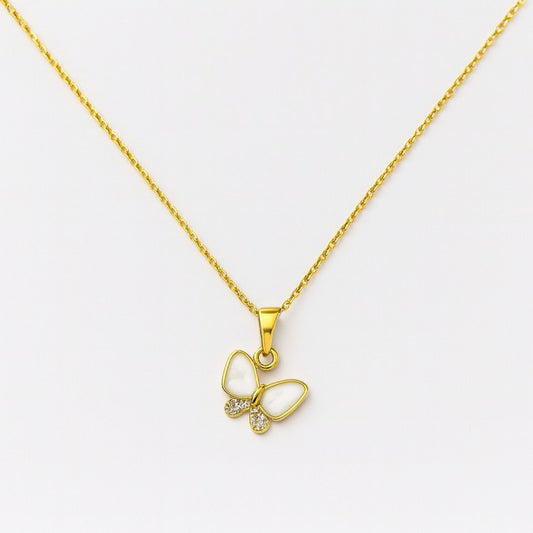 White & Gold Butterfly Pendant Necklace