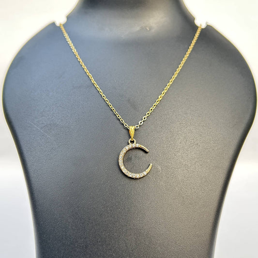 Golden Crescent Moon Pendant Necklace