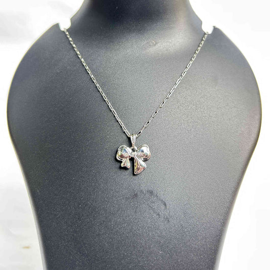 Handmade Mini Silver Bow Pendant Necklace