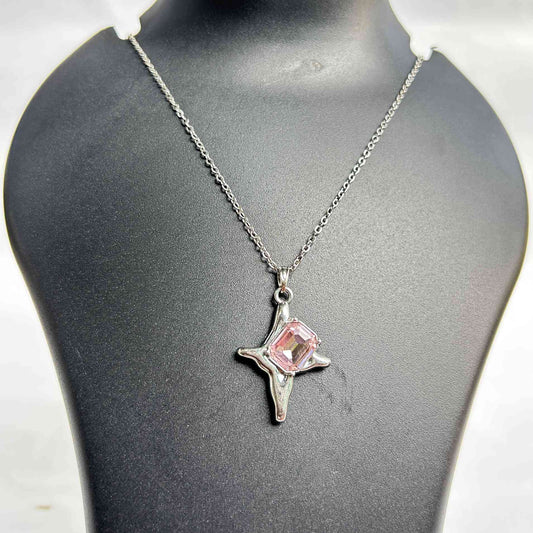 Pink Starburst Crystal Pendant Necklace