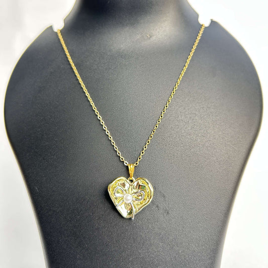 Golden Heart Bow Pendant Necklace