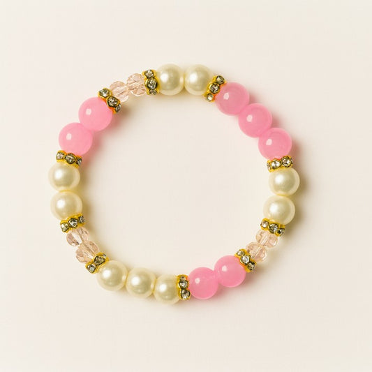 Pink & Pearl Beaded Bracelet – Handmade with Love