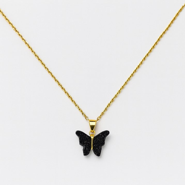 Elegant Black Butterfly Pendant Necklace with Golden Chain