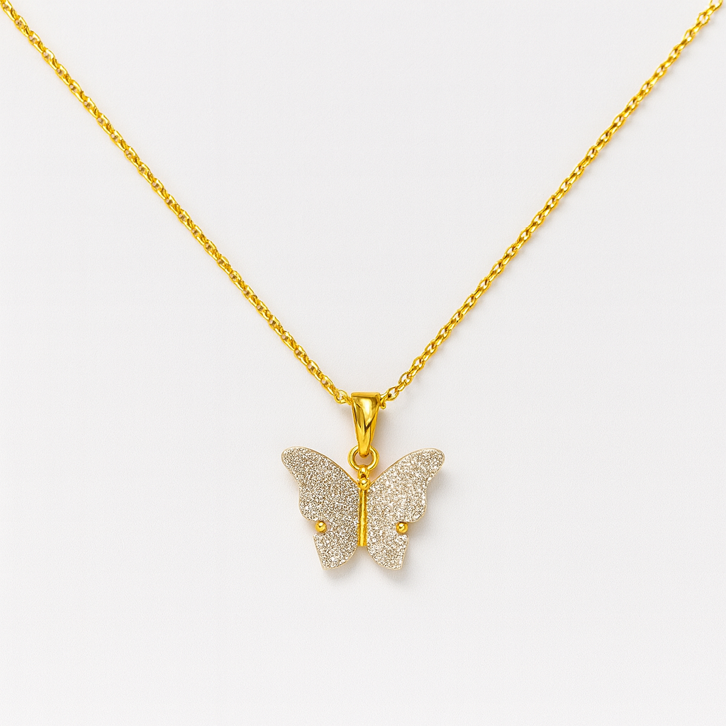 Elegant Golden Butterfly Pendant with Glittering Wings – Luxury Jewelry for Women