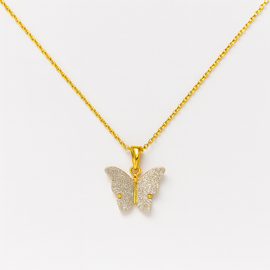 Elegant Golden Butterfly Pendant with Glittering Wings – Luxury Jewelry for Women