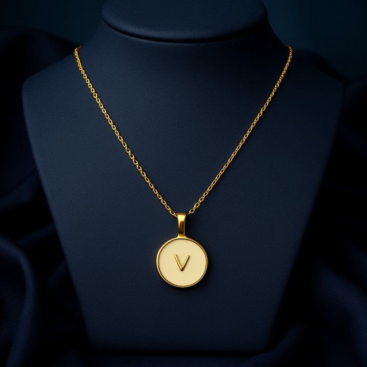 Elegant “V” Initial Round Pendant