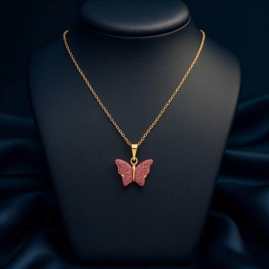 Elegant Pink Butterfly Pendant