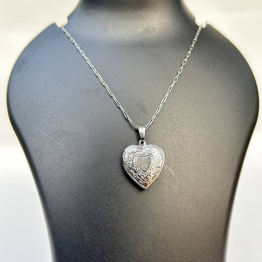 Silver Vintage Heart Locket Necklace