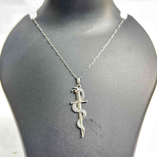 Silver Serpent Sword Pendant Necklace