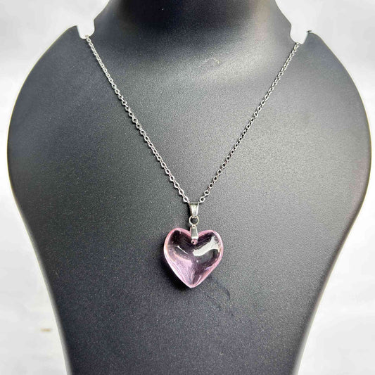 Pink Glass Heart Pendant Necklace