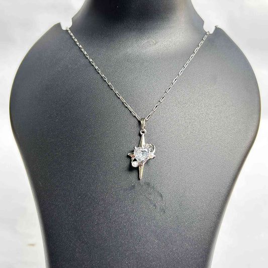 Silver Starburst Heart Pendant Necklace