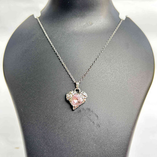 Handmade Silver Pink Heart Pendant Necklace