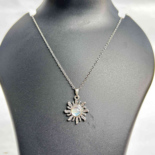 Luminous Sunburst Moonstone Pendant Necklace