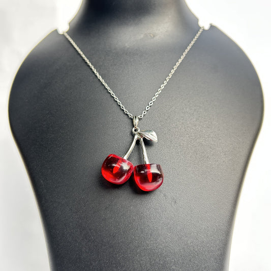 Red Cherry Glass Pendant Necklace
