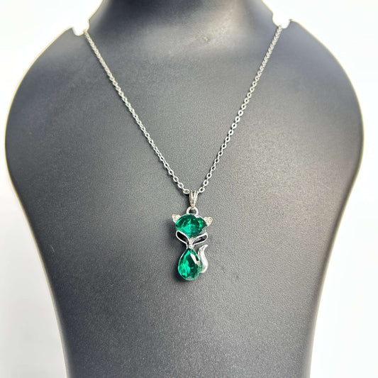 Emerald Green Cat Pendant Necklace