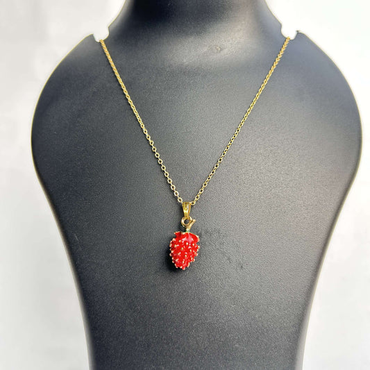 Golden Strawberry Pendant Necklace