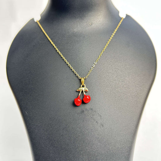 Golden Cherry Pendant Necklace